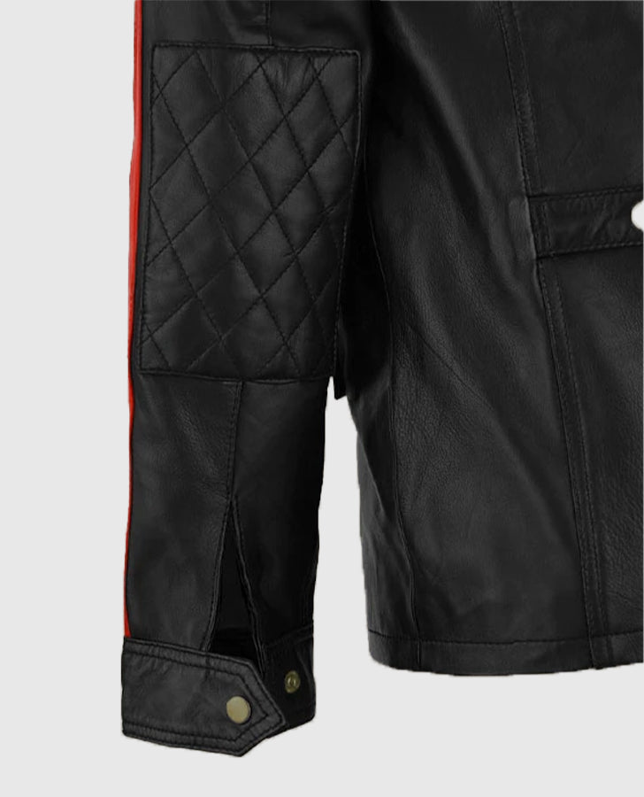 Fast & Furious 8 Vin Diesel Red Stripes Leather Jacket for Men - detail view