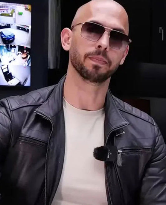 Andrew Tate Leather Black Jacket for Men – Custom Fit - front view