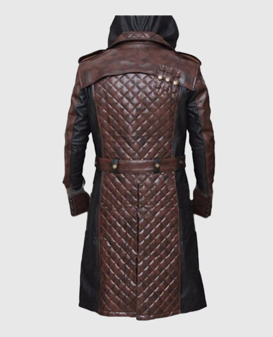 Assassins Syndicate Jacob Frye Long Leather Trench Brown Coat for Men - side angle view