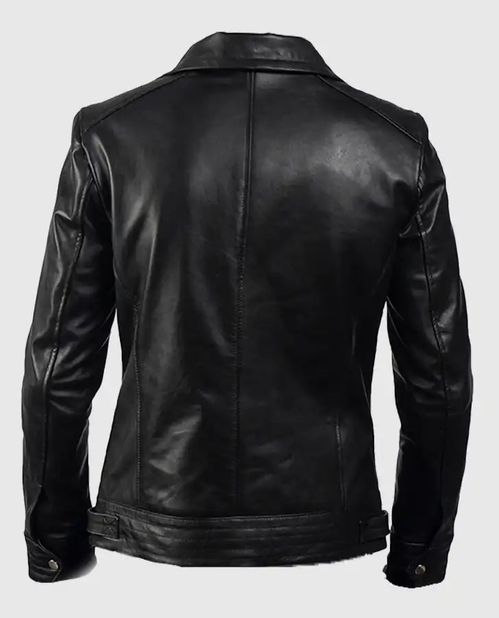 Legacy Black Leather Biker Jacket for Men | Genuine Leather - back view
