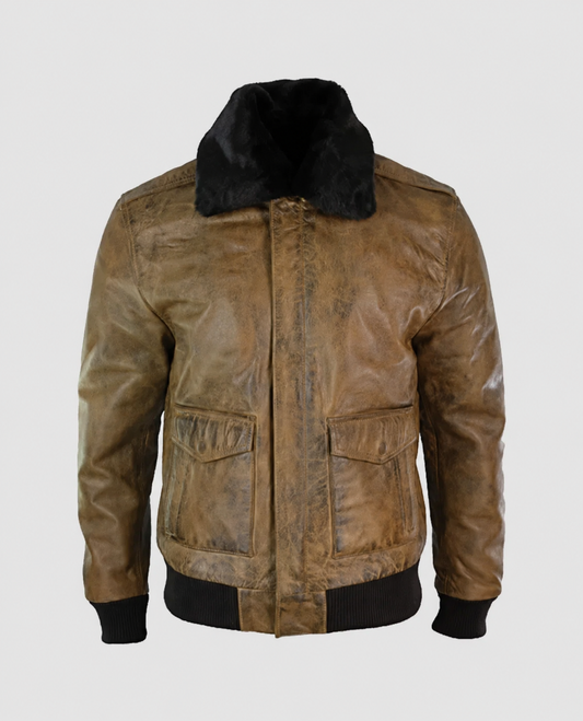 Men's Aviator Fur Brown Bomber Leather Jacket – Custom Fit