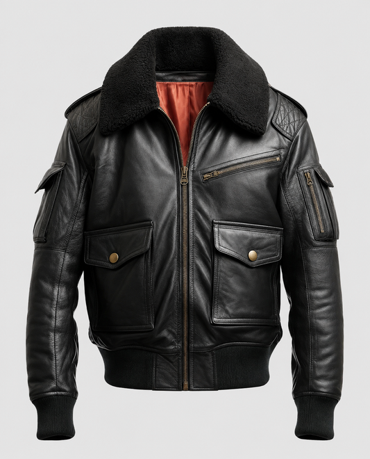 Men's Flight Bomber Black Leather Jacket – Premium Outerwear