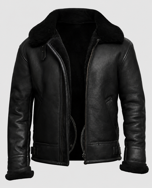 Men's Aviator B3 Black Shearling Sheepskin Leather Jacket