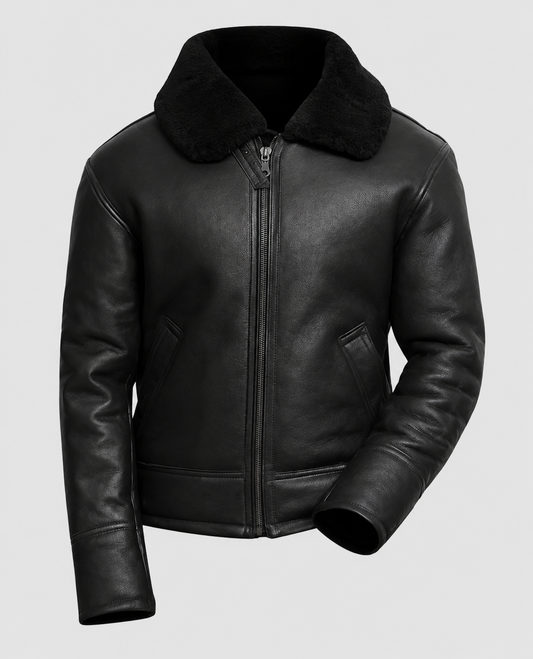 Men's Aviator B3 Black Shearling Sheepskin Leather Jacket
