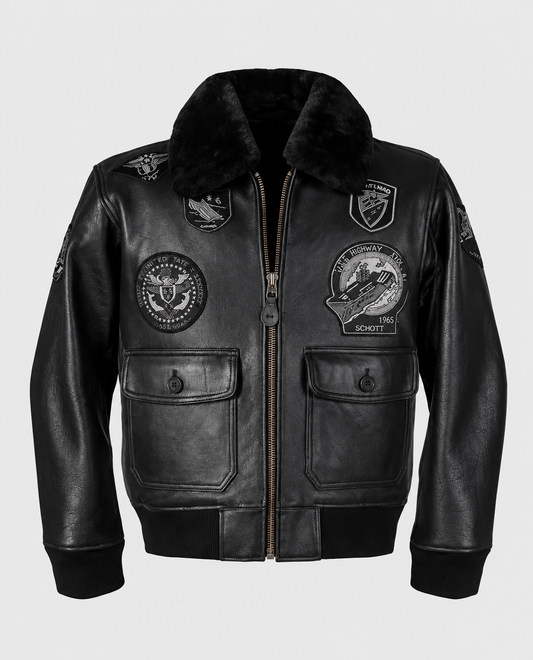 Men's G-1 Wings of Gold Black Leather Shearling Jacket