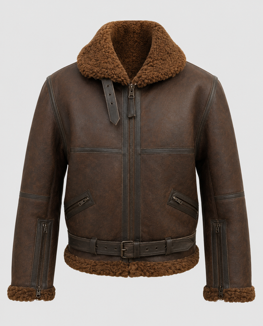 Men's B3 Aviator RAF Brown Shearling Flight Bomber Leather Jacket