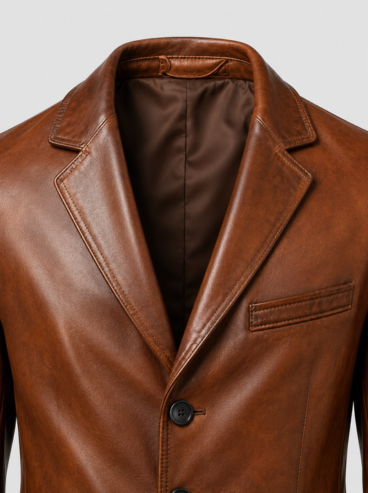 Men's Vintage Brown Leather Blazer – Custom Fit | Genuine Leather