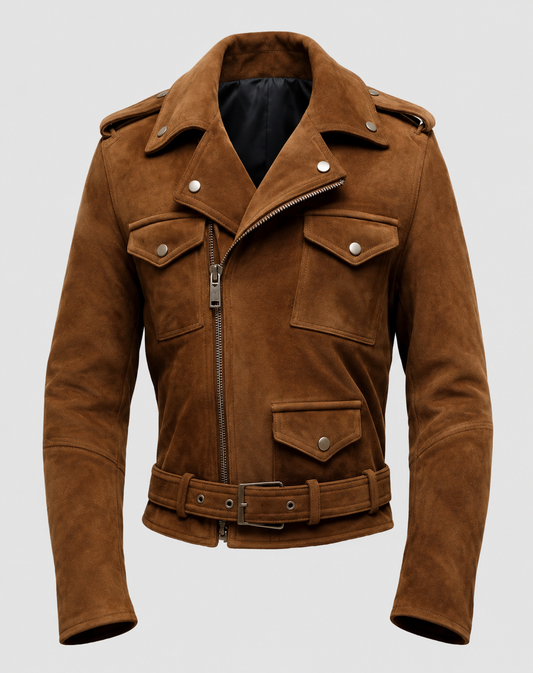 Men's Camel Brown Tan Biker Suede Leather Jacket – Premium Outerwear