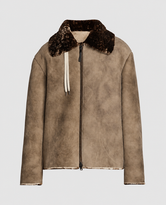 Men's Brown Suede Shearling Leather Jacket – Custom Fit