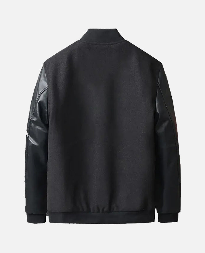 Men's Chrome Hearts Black Varsity Letterman Leather Jacket - back view