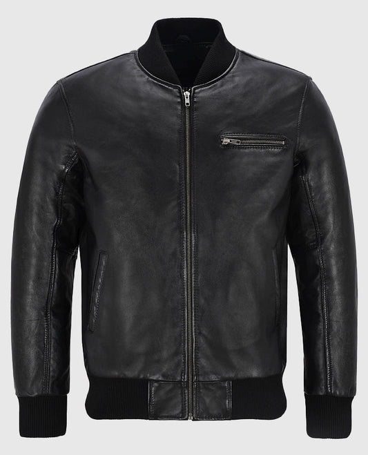 Classic Blouson Leather Jacket in Black for Men – Premium Outerwear - front view