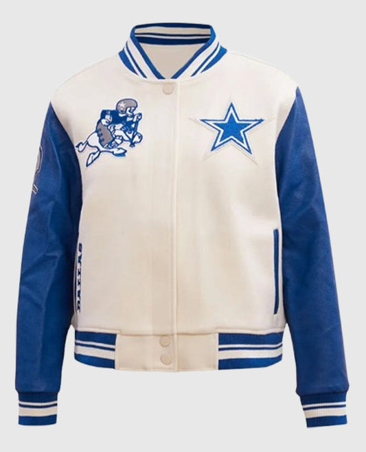 Dallas Cowboys Retro Classic Varsity Cream Jacket - front view
