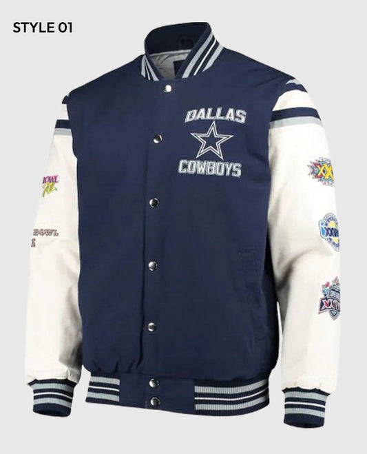 Dallas Cowboys Super Bowl 5x Champions Varsity Jacket - front view