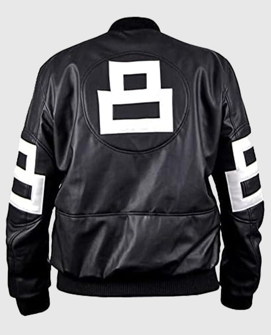 Dizller 8 Ball Letterman Black Bomber Leather Jacket for Men - front view