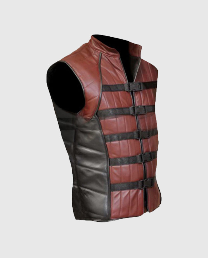 Farscape John Crichton Brown Premium Leather Vest for Men - side angle view