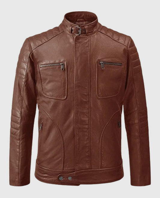 Firefly Moto Tan Biker Leather Jacket for Men – Custom Fit - front view