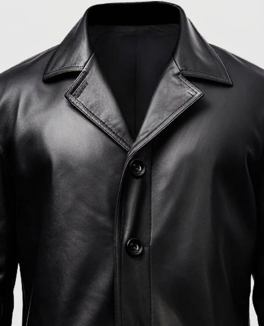 Men's Black Leather Car Style Coat – Custom Fit | Genuine Leather