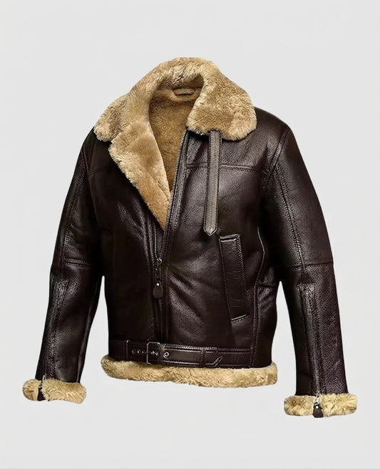Women's Fur Aviator Flying Pilot Bomber Brown Leather Jacket