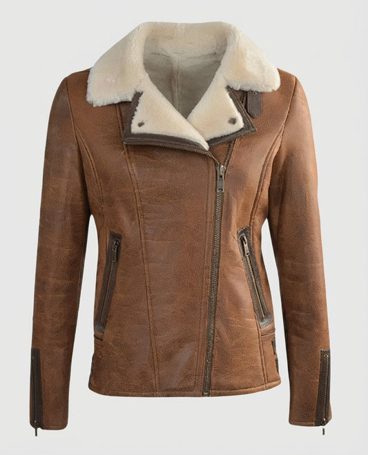 Women's B-3 Aviator Sheepskin Brown Leather Jacket