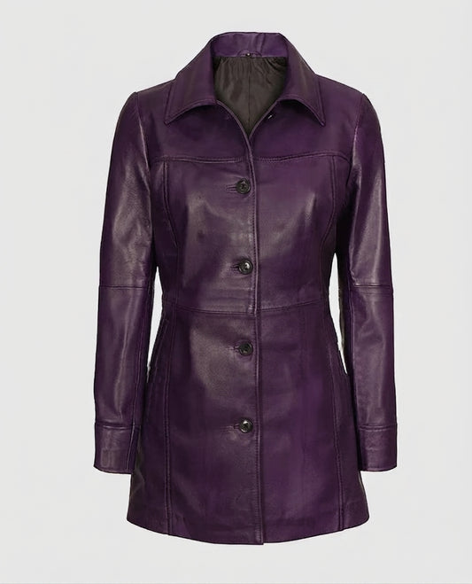 Women's Mid-Length Leather Purple Coat – Custom Fit