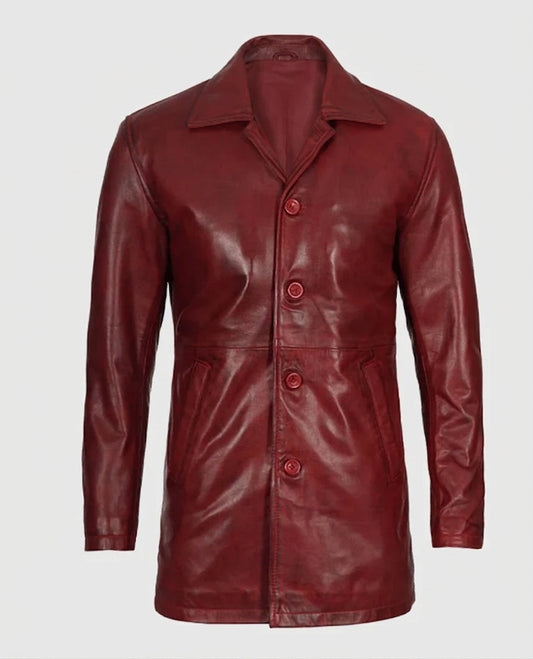 Men's Maroon Real Sheepskin Leather Coat | Genuine Leather