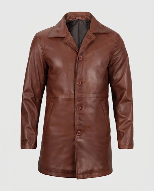 Men's Tan Distressed Leather Coat – Premium Outerwear