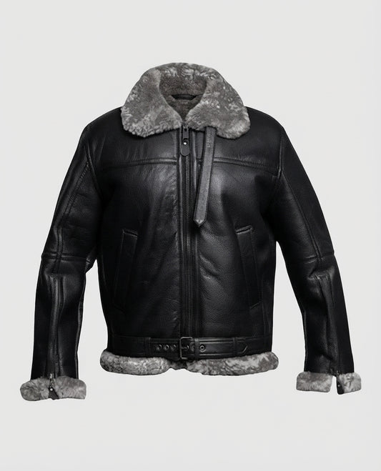 Women's Fur Aviator Flying Pilot Bomber Black Leather Jacket