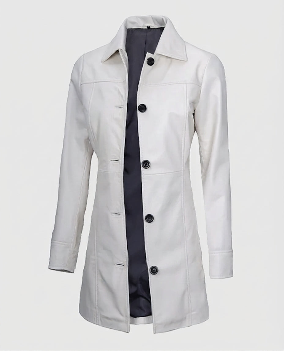 Women's White Leather Coat – Custom Fit | Genuine Leather