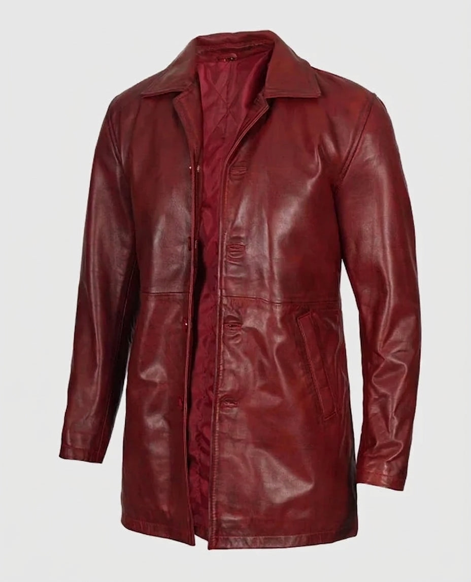Men's Maroon Real Sheepskin Leather Coat | Genuine Leather