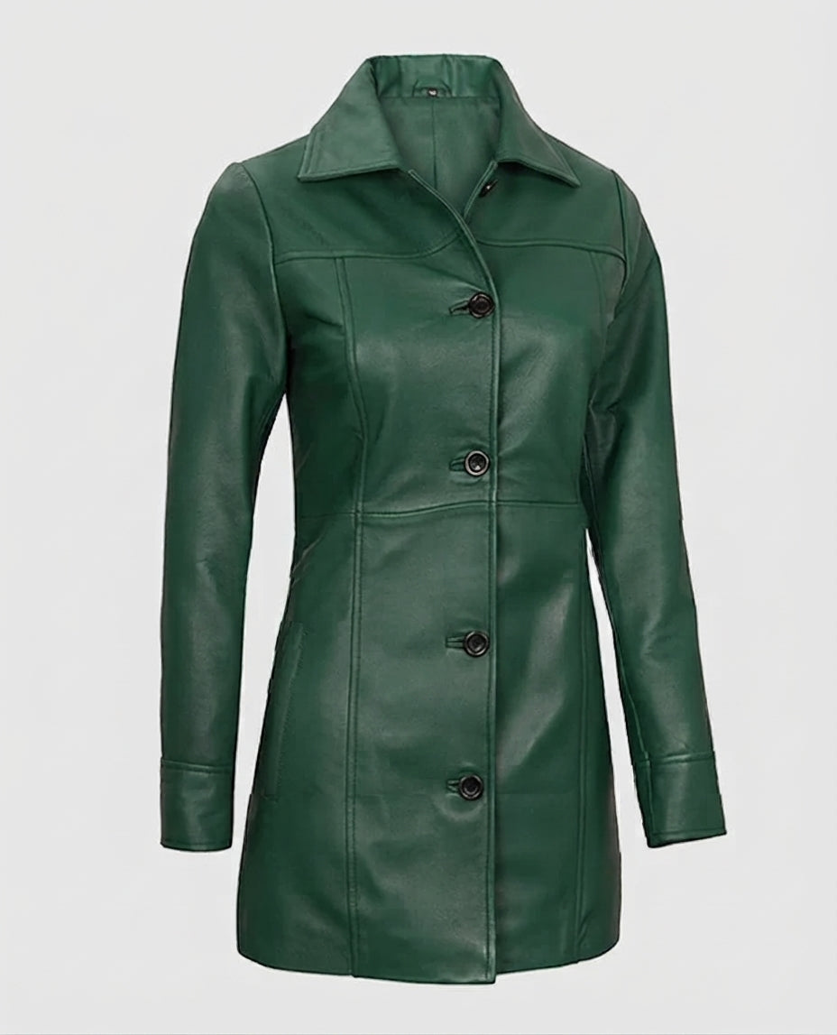 Women's Green Leather Coat | Genuine Leather – Premium Outerwear