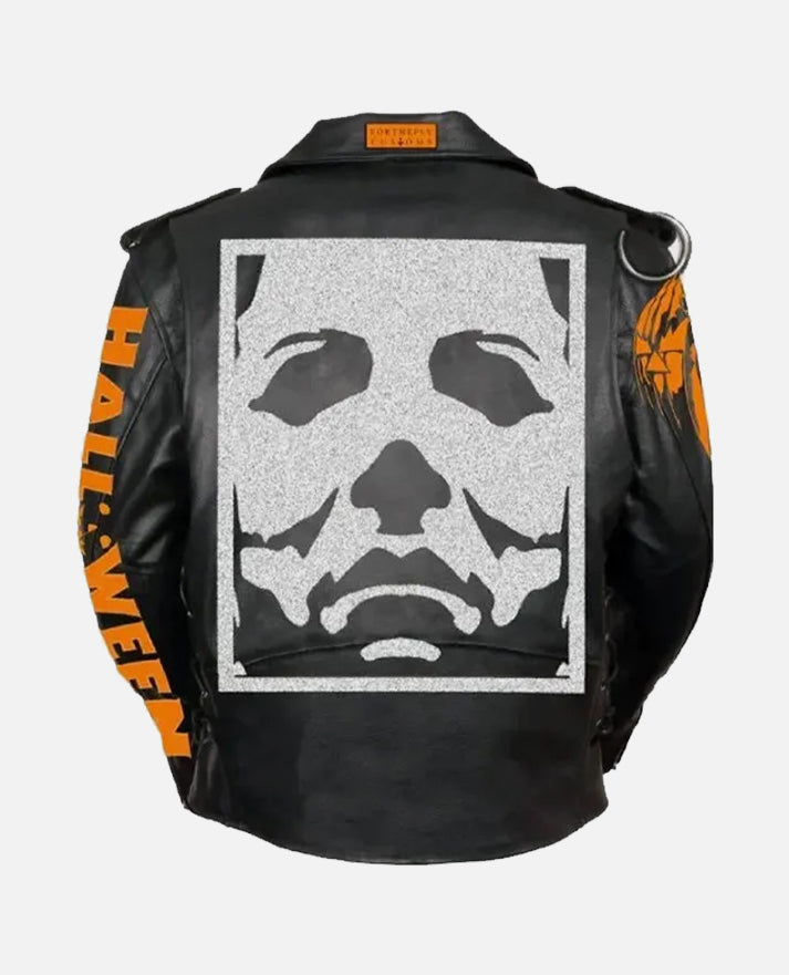 Men's Halloween Black Leather Jacket – Custom Fit | Genuine Leather - back view