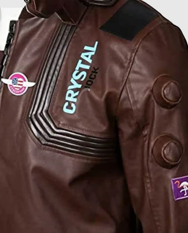 Cyberpunk-2077 Brown Bomber Samurai Leather Jacket for Men - model wearing the jacket