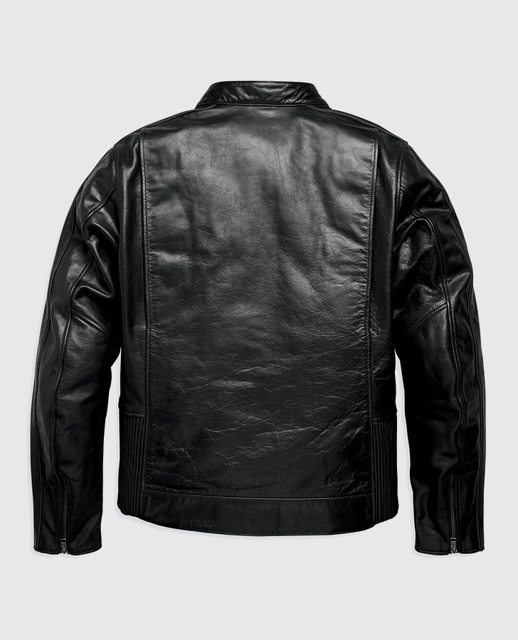 Men's Harley Davidson Enodia Leather Riding Charcoal Black Jacket - back view