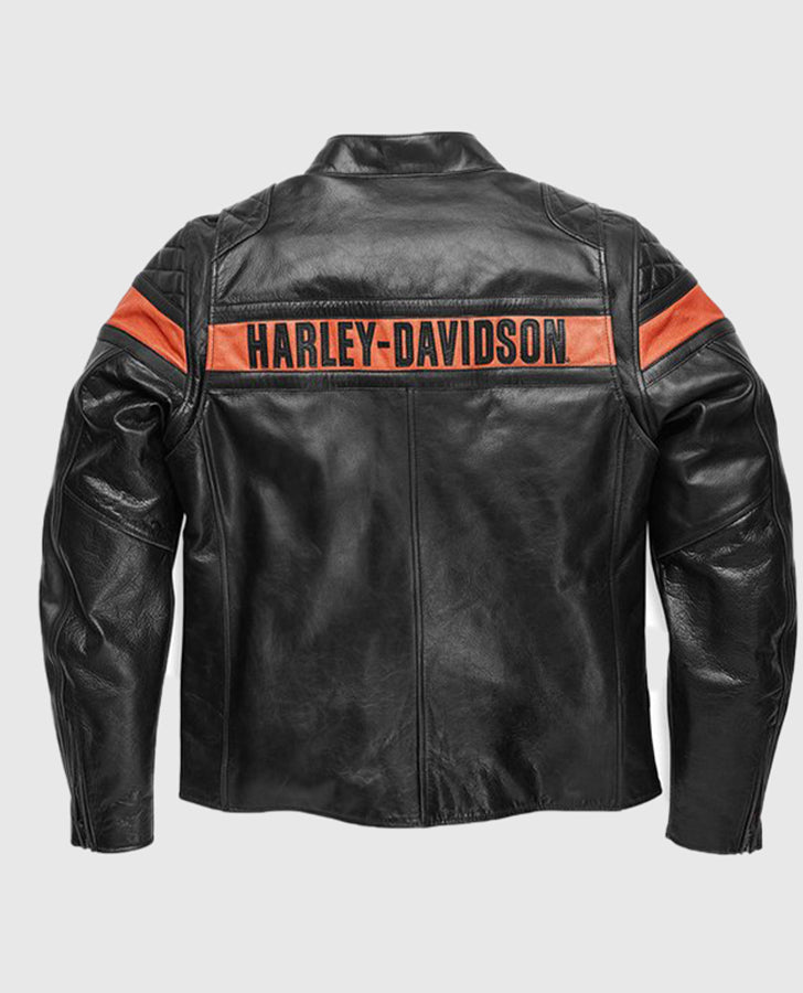 Men's Victory Sweep Orange Leather Jacket | Genuine Leather - back view