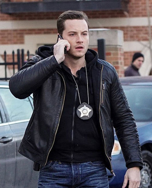 Jesse Lee Soffer Chicago PD Black Leather Jacket for Men - front view
