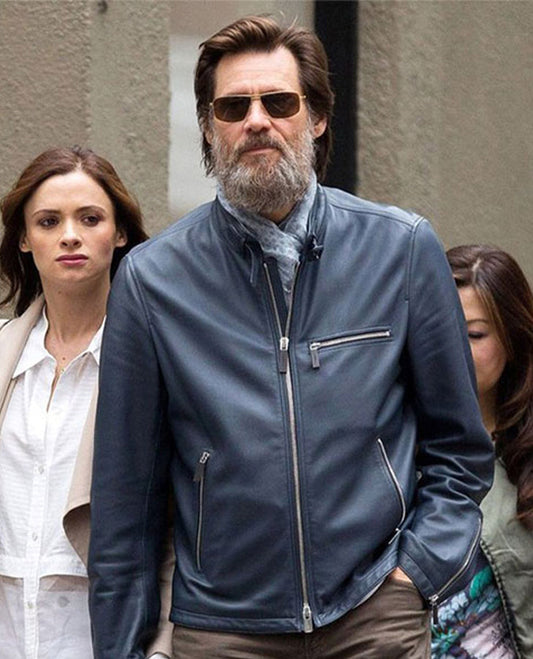 Jim Carrey Blue Leather Jacket for Men – Custom Fit - front view