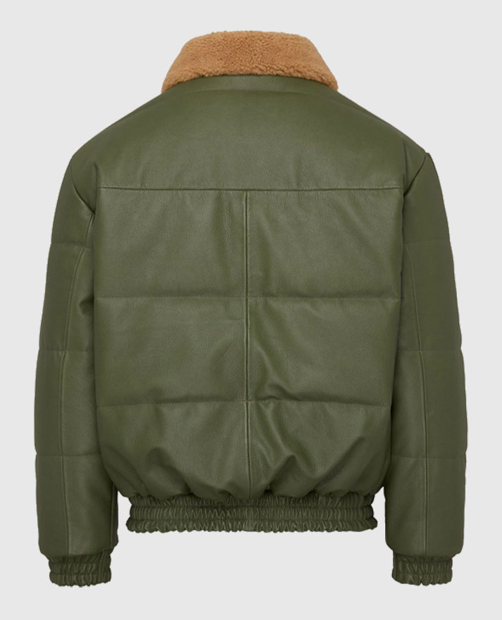 Justin Bieber Green Aviator Leather Jacket for Men - side angle view