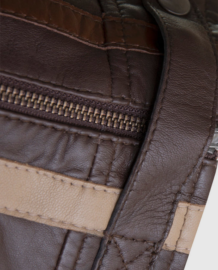 Men's Sizma Brown Cafe Racer Style Leather Jacket | Genuine Leather - inner lining view