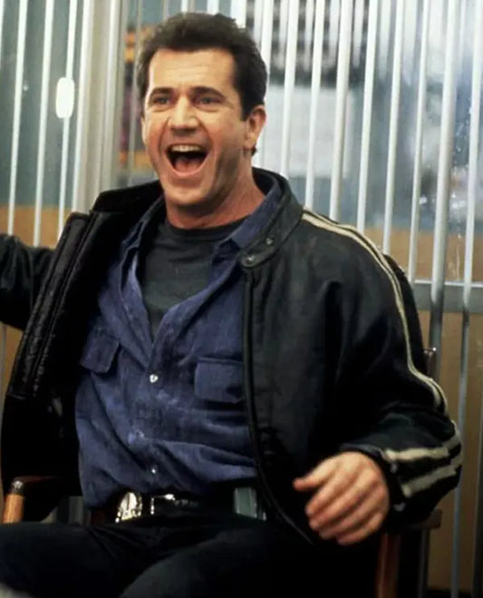 Lethal Weapon Mel Gibson Black Cafe Racer Leather Jacket for Men - front view