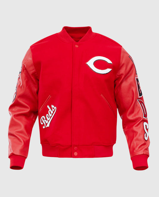 MLB Cincinnati Reds Men's Red Varsity Leather Jacket - front view