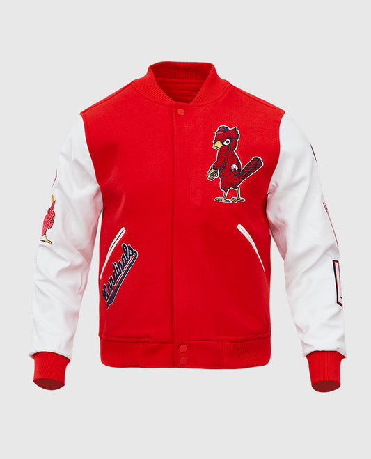MLB ST. Louis Cardinals Men's Red Varsity Leather Jacket - front view