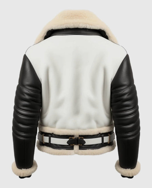 Men's Aviator B3 Bomber Leather Jacket - Black & White - back view