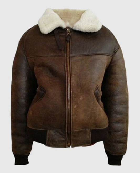 Men's B3 Brown Aviator Shearling Bomber Leather Jacket - front view