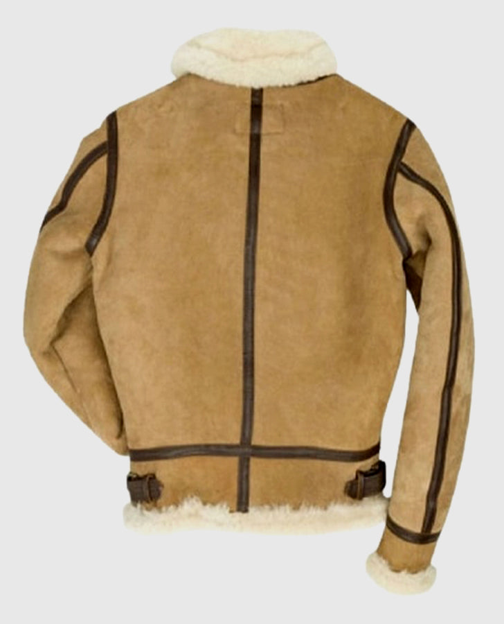 Men's B3 Brown Bomber Suede Leather Shearling Jacket - back view