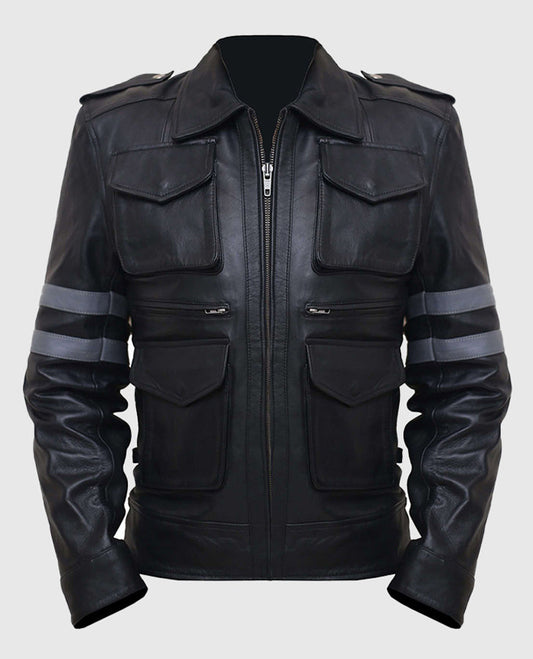 Men's Black Motorcycle Leather Jacket – Custom Fit – Custom Fit - front view