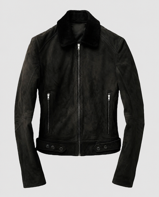 Men's Black Suede Leather Jacket – Custom Fit | Genuine Leather - front view