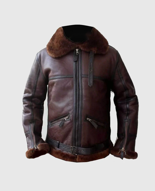 Men's Coffmen Brown Shearling Leather Jacket – Custom Fit