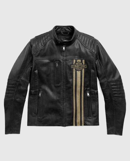 Men's H-D Triple Vent Passing Link II Black Leather Jacket - front view