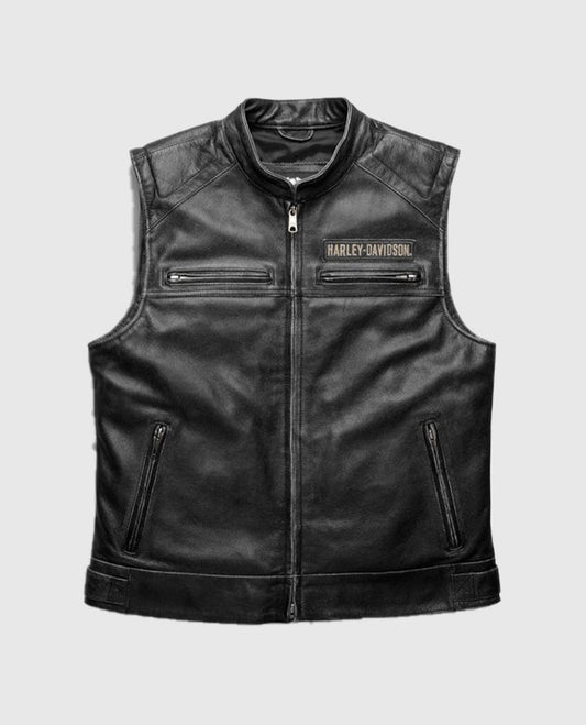 Men's Harley Davidson Passing Link Distressed Brown Leather Vest - front view