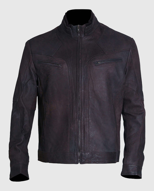 Men's Vintage Cafe Racer Black Suede Leather Jacket - front view